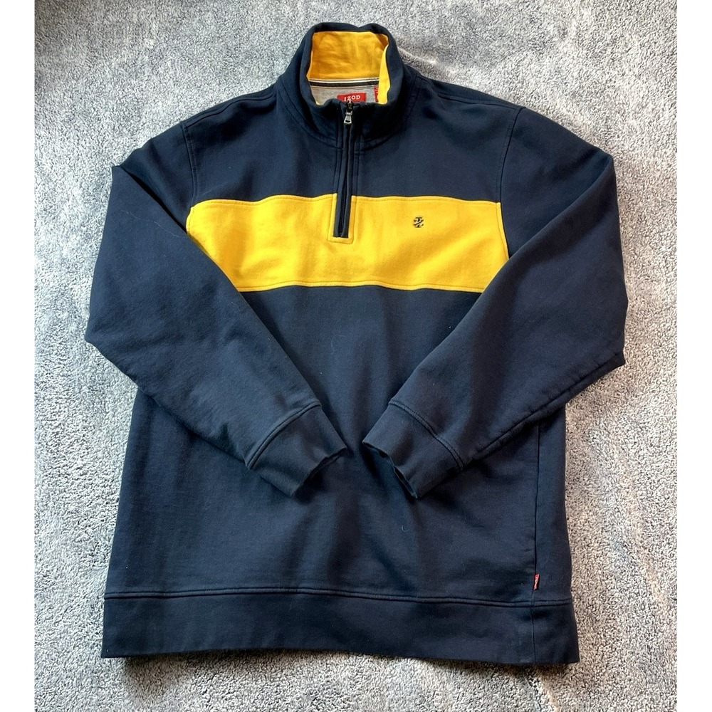 IZOD Sweater Rugby Sweatshirt Men's XL Blue Yellow Long Sleeve 1/4 Zip Preppy - Picture 3 of 8